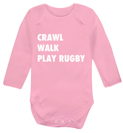 Eat, sleep, play rugby Baby Vest long sleeved pale pink 6-12 months