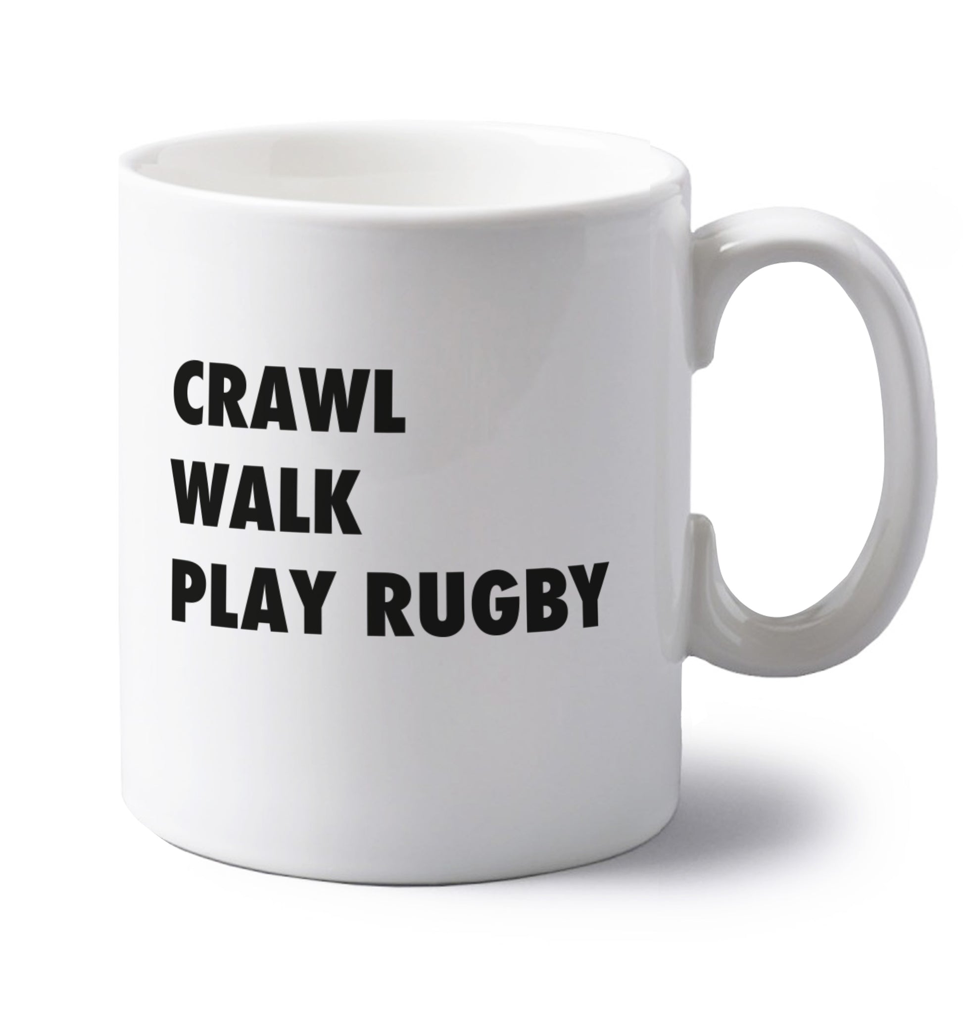 Eat, sleep, play rugby left handed white ceramic mug 