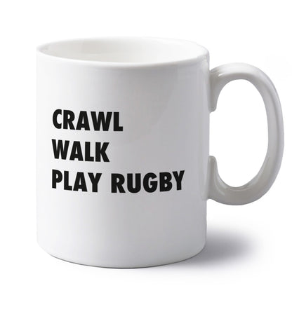 Eat, sleep, play rugby left handed white ceramic mug 