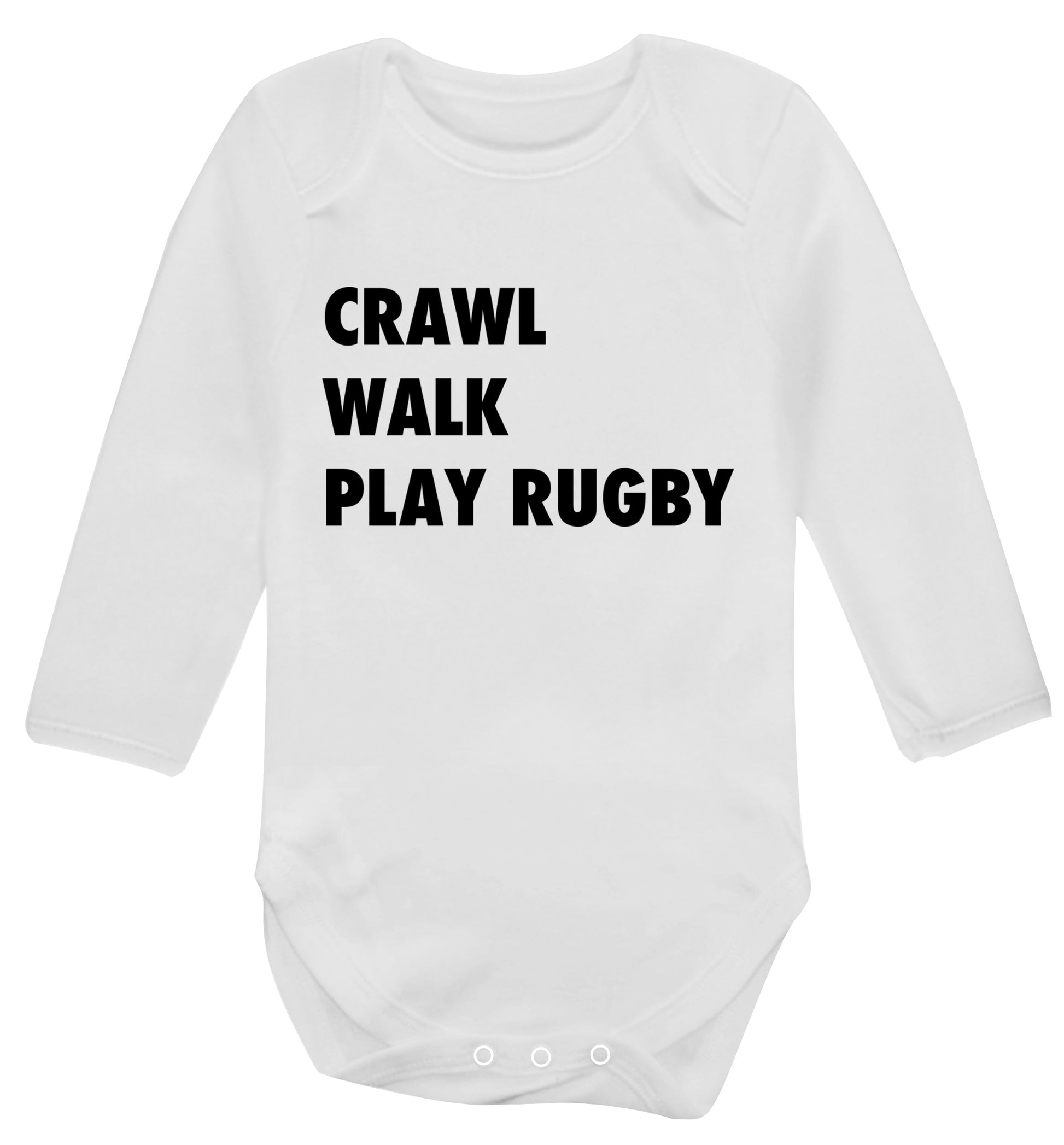 Eat, sleep, play rugby Baby Vest long sleeved white 6-12 months