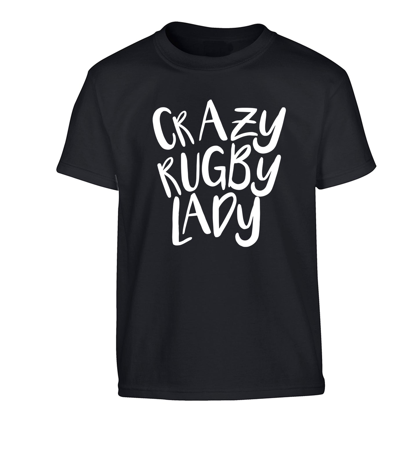 Crazy rugby lady Children's black Tshirt 12-13 Years
