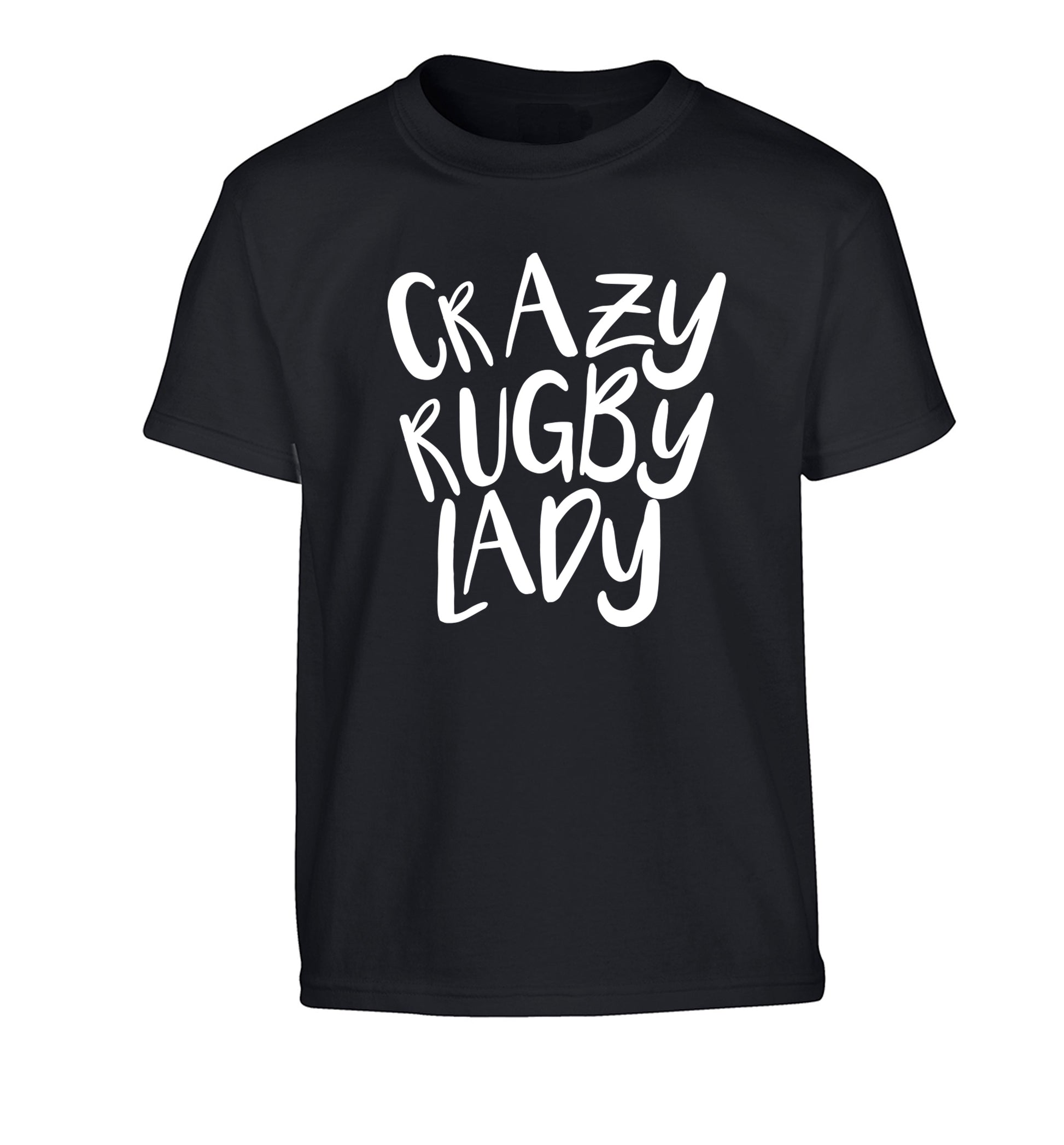 Crazy rugby lady Children's black Tshirt 12-13 Years