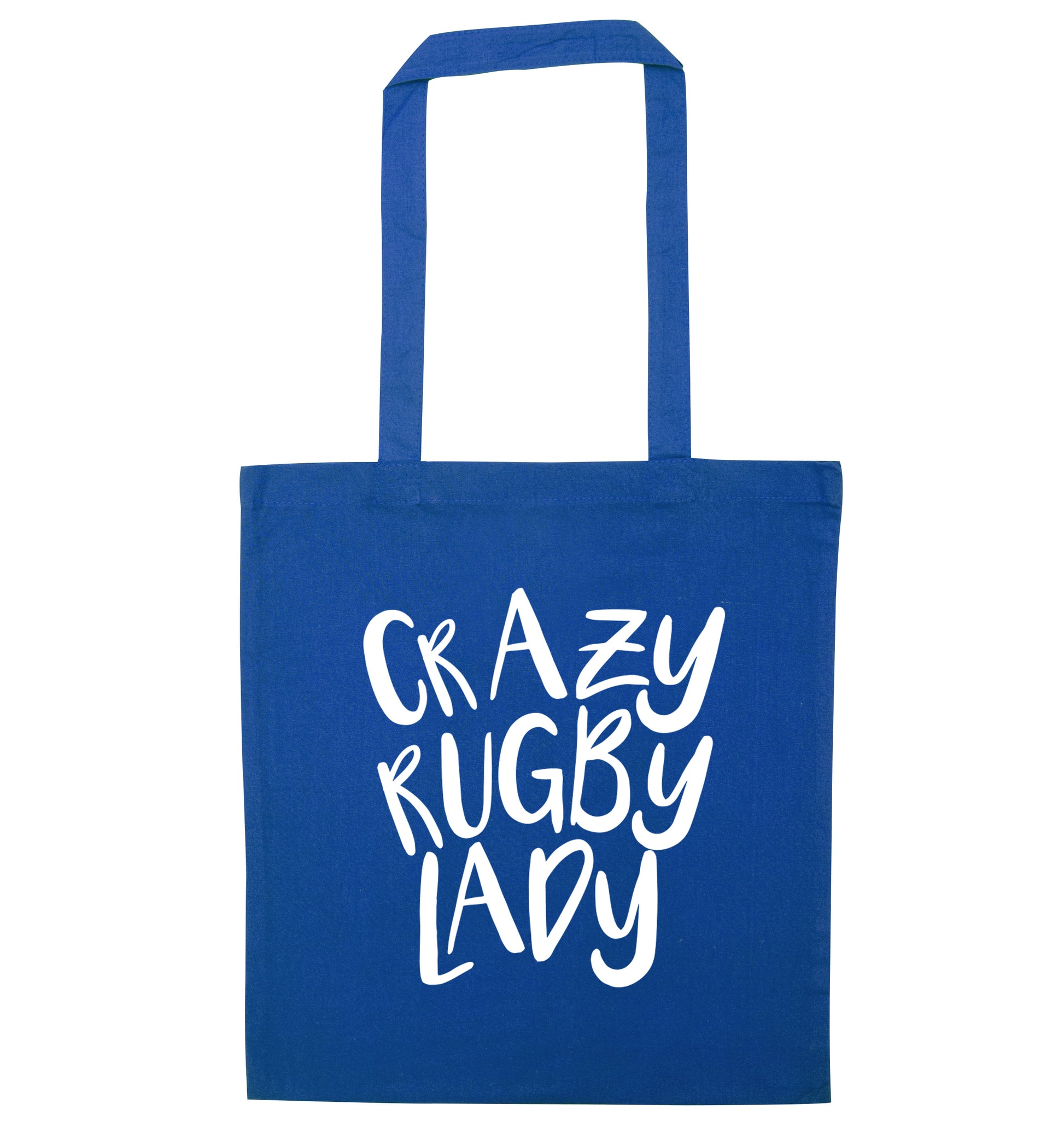 Crazy rugby lady blue tote bag