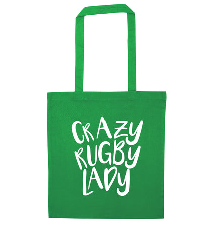 Crazy rugby lady green tote bag