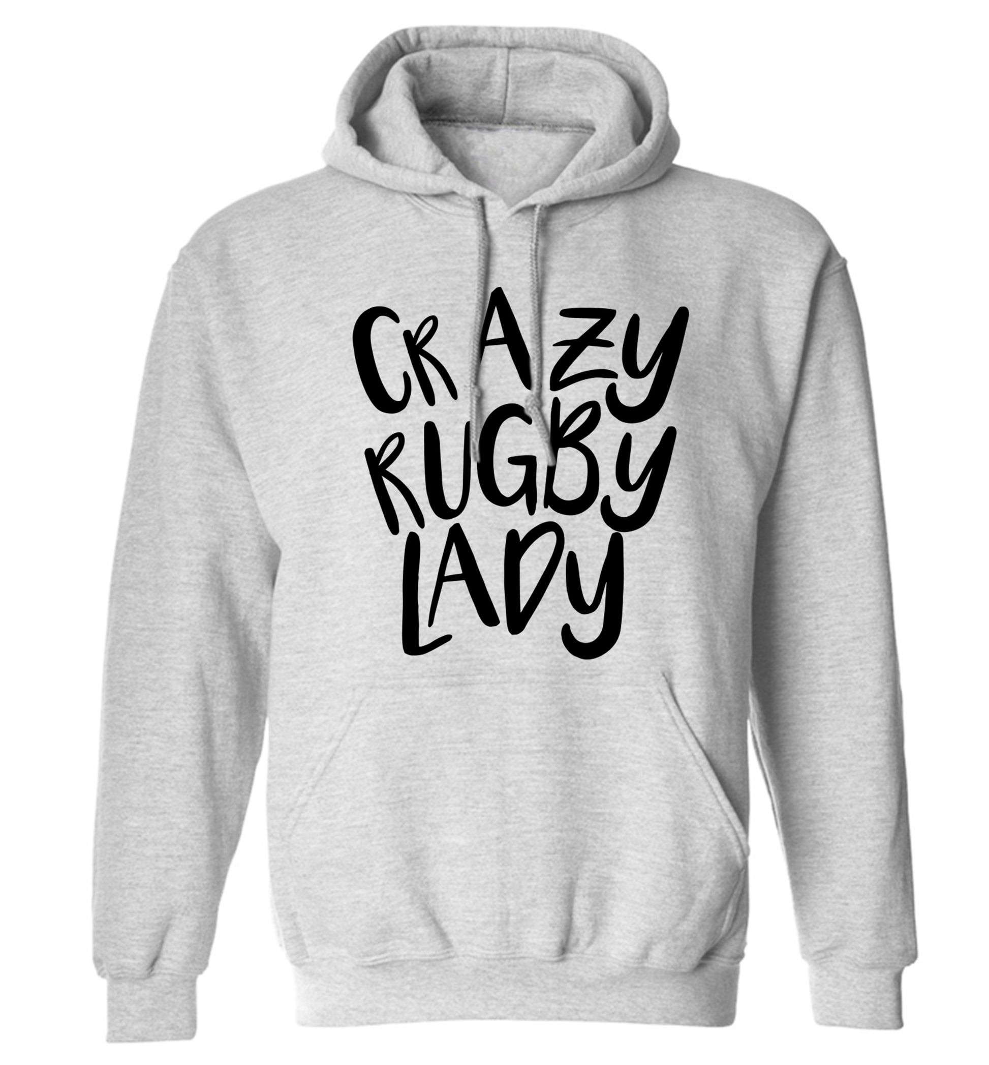 Crazy rugby lady adults unisex grey hoodie 2XL