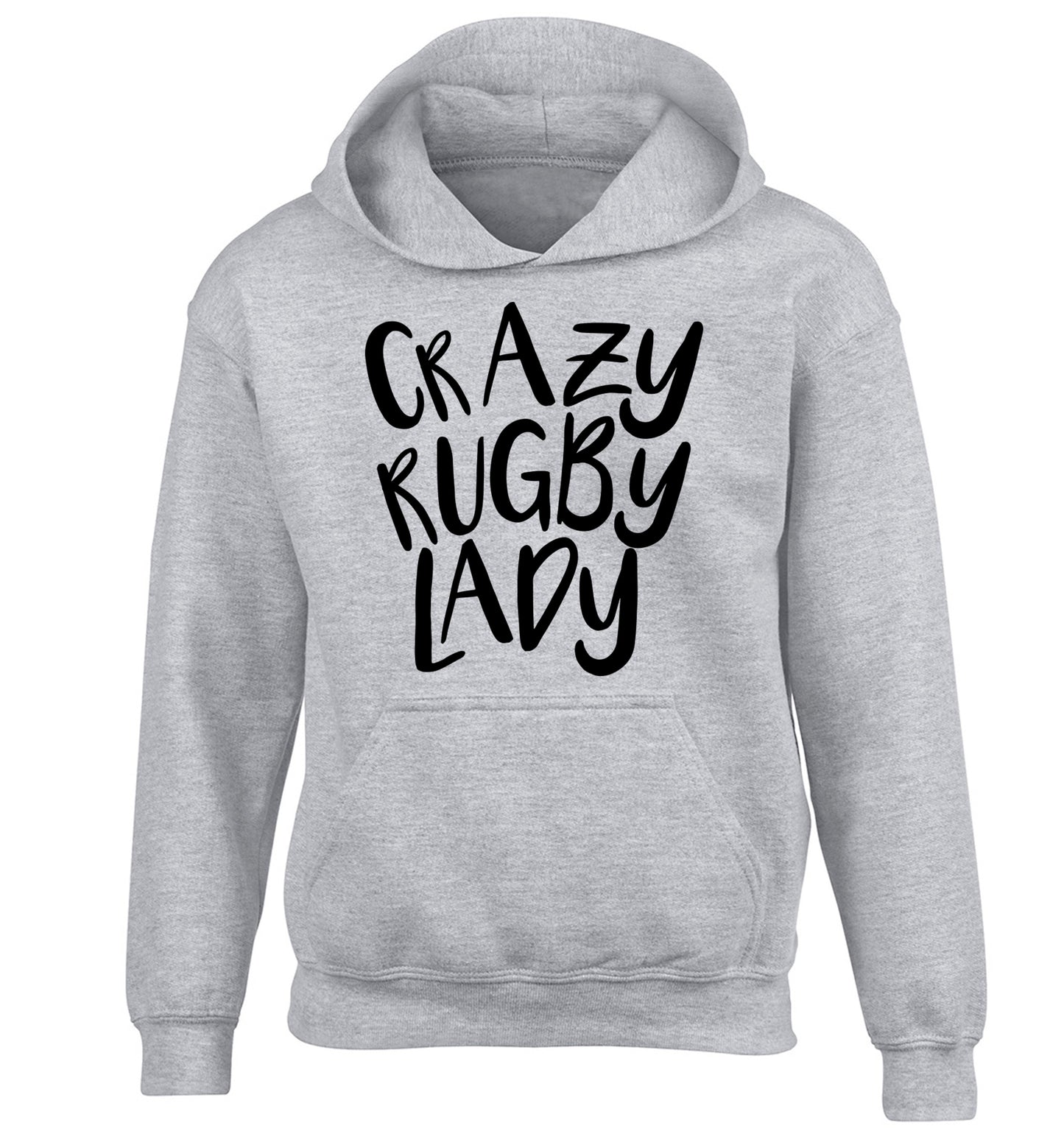 Crazy rugby lady children's grey hoodie 12-13 Years