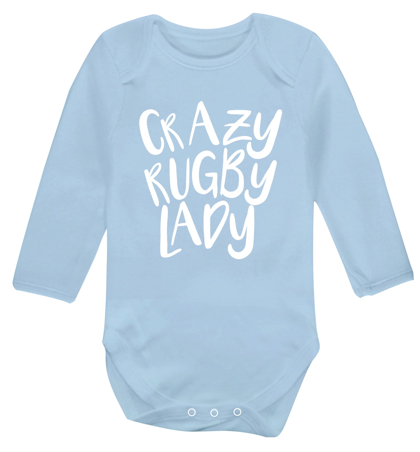Crazy rugby lady Baby Vest long sleeved pale blue 6-12 months