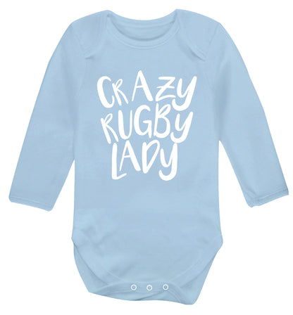 Crazy rugby lady Baby Vest long sleeved pale blue 6-12 months