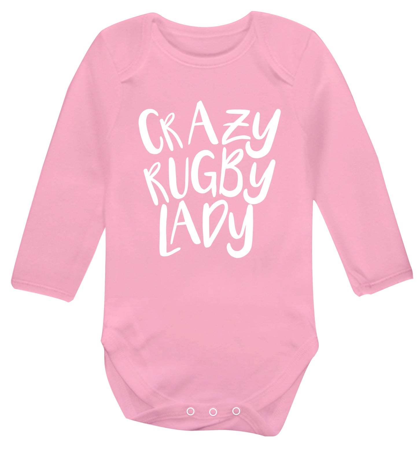Crazy rugby lady Baby Vest long sleeved pale pink 6-12 months