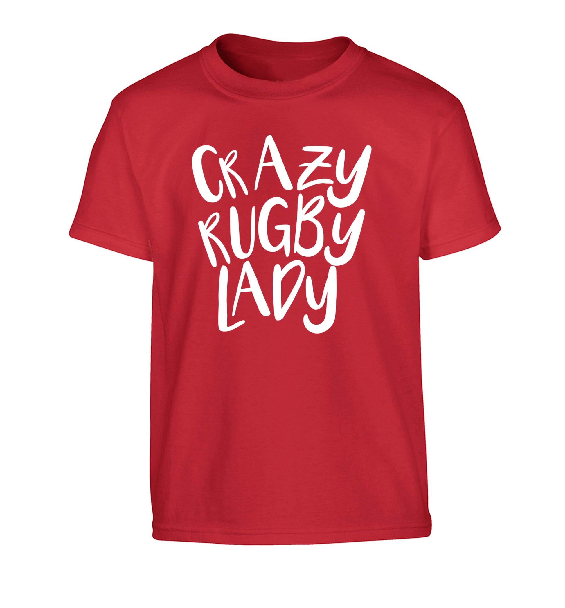 Crazy rugby lady Children's red Tshirt 12-13 Years