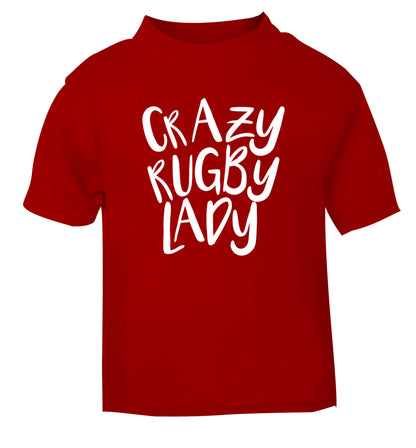 Crazy rugby lady red Baby Toddler Tshirt 2 Years