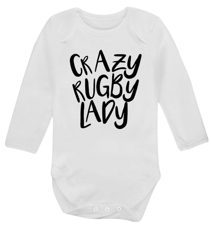 Crazy rugby lady Baby Vest long sleeved white 6-12 months
