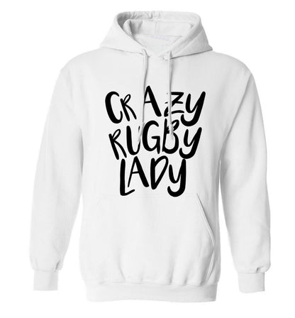 Crazy rugby lady adults unisex white hoodie 2XL