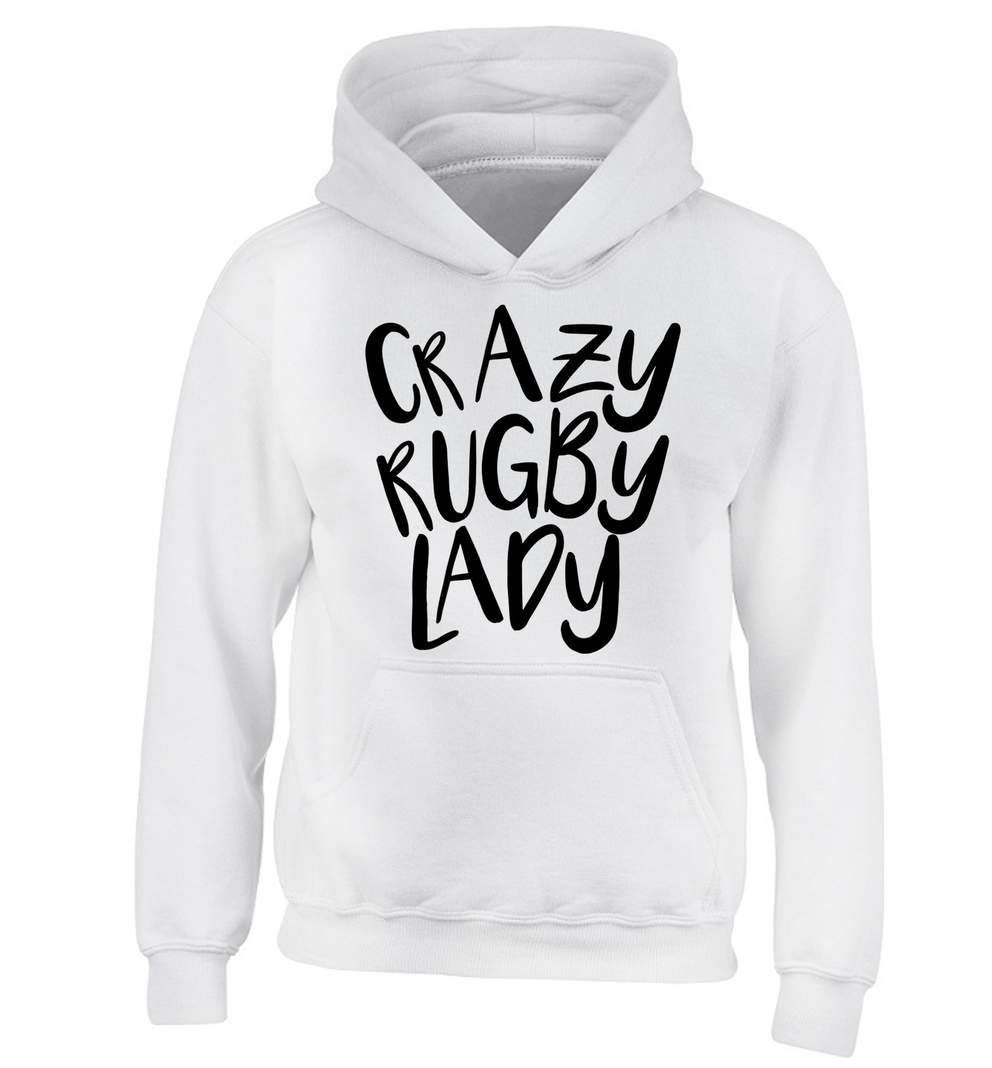 Crazy rugby lady children's white hoodie 12-13 Years