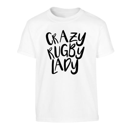 Crazy rugby lady Children's white Tshirt 12-13 Years