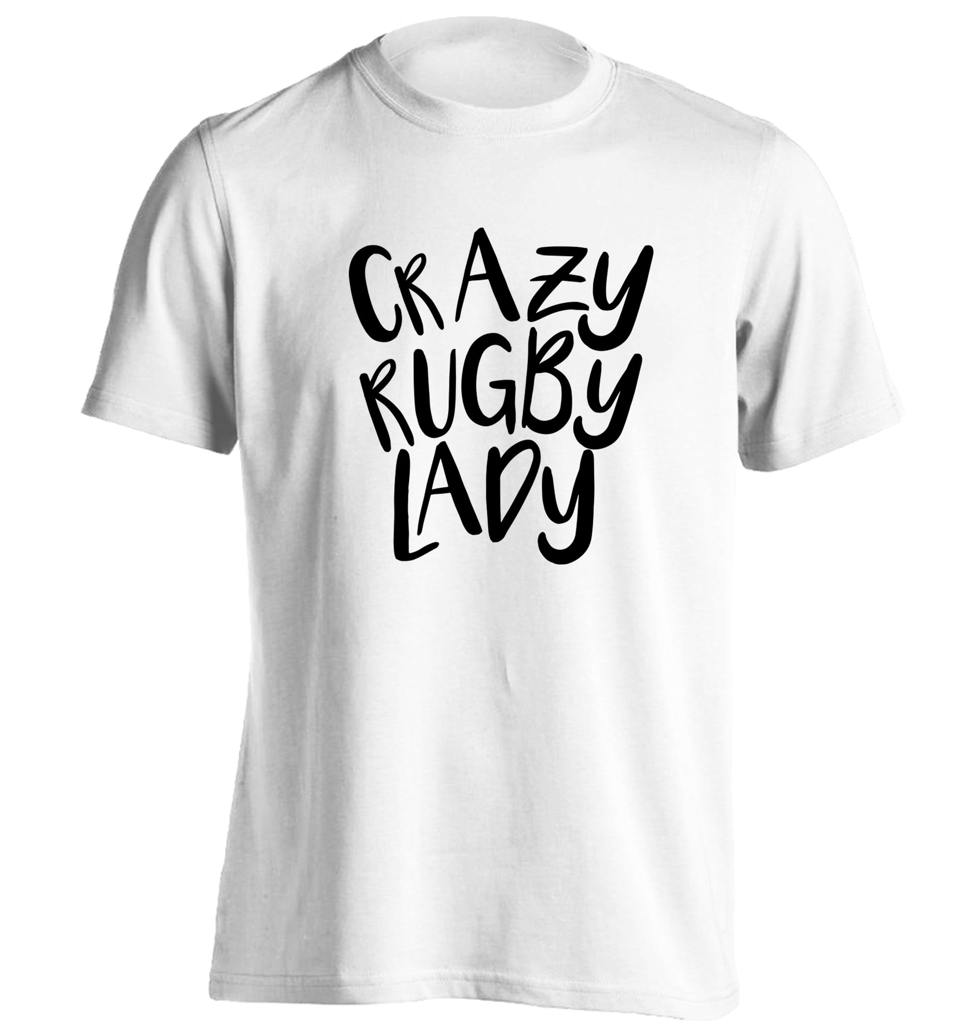 Crazy rugby lady adults unisex white Tshirt 2XL