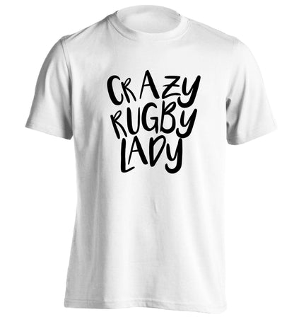 Crazy rugby lady adults unisex white Tshirt 2XL
