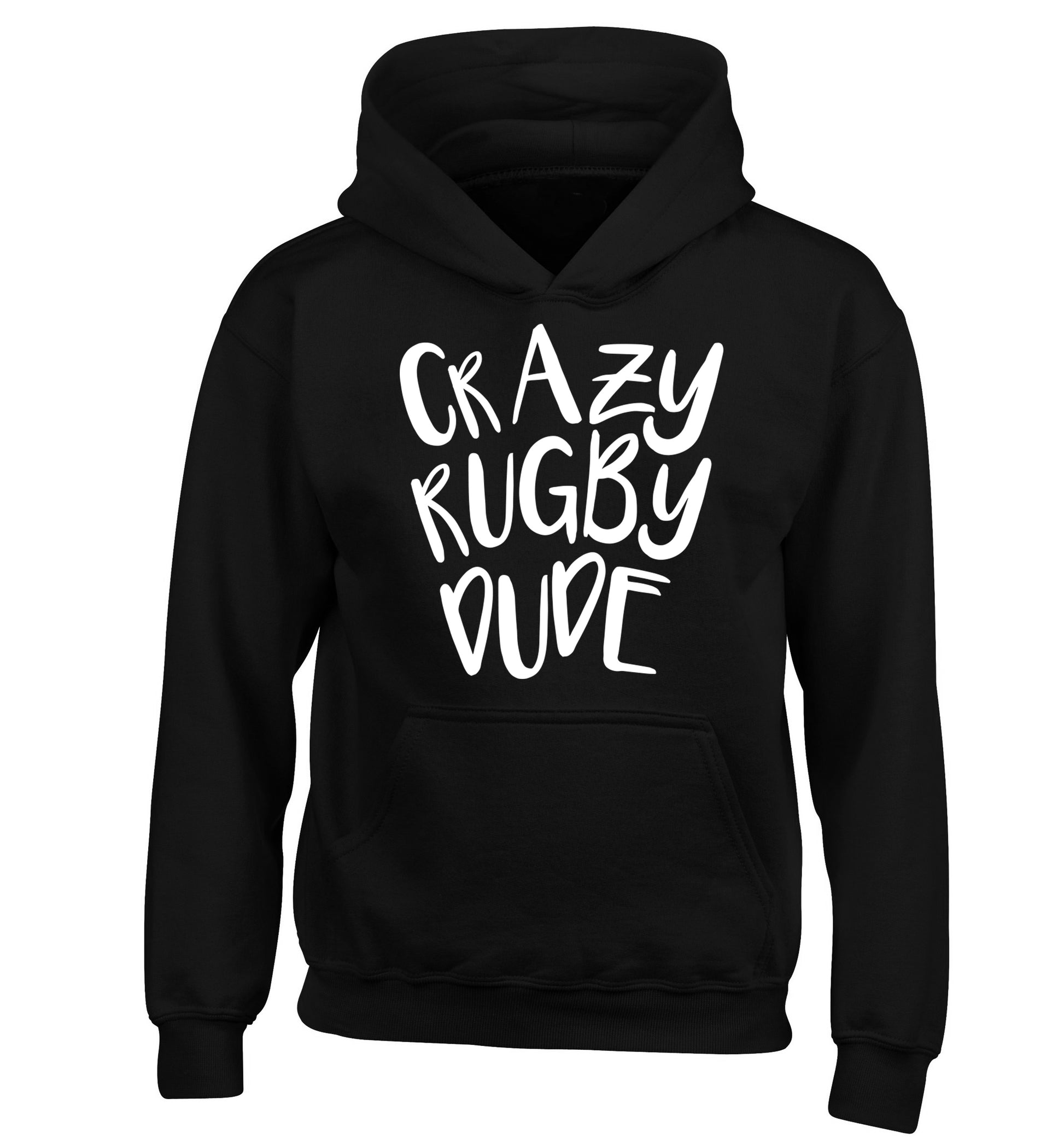 Crazy rugby dude children's black hoodie 12-13 Years