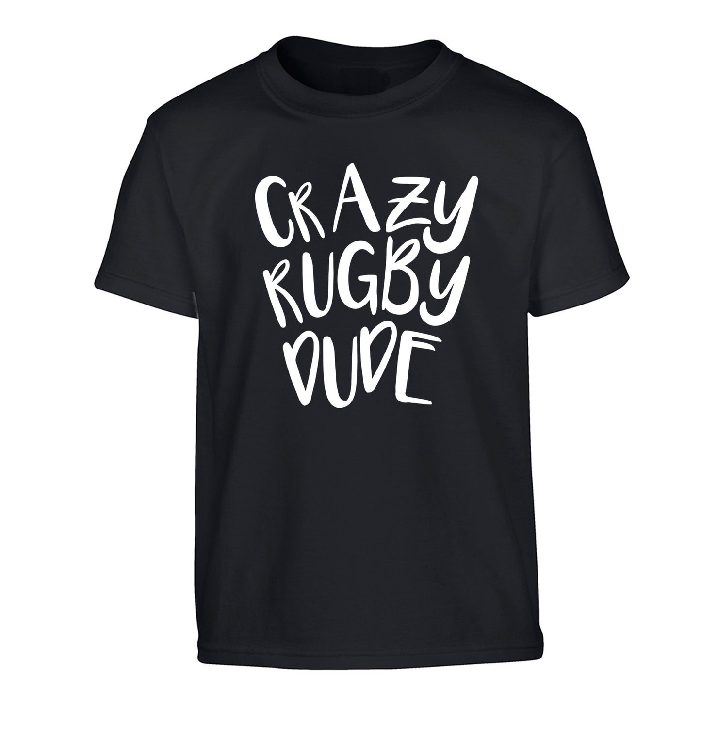 Crazy rugby dude Children's black Tshirt 12-13 Years