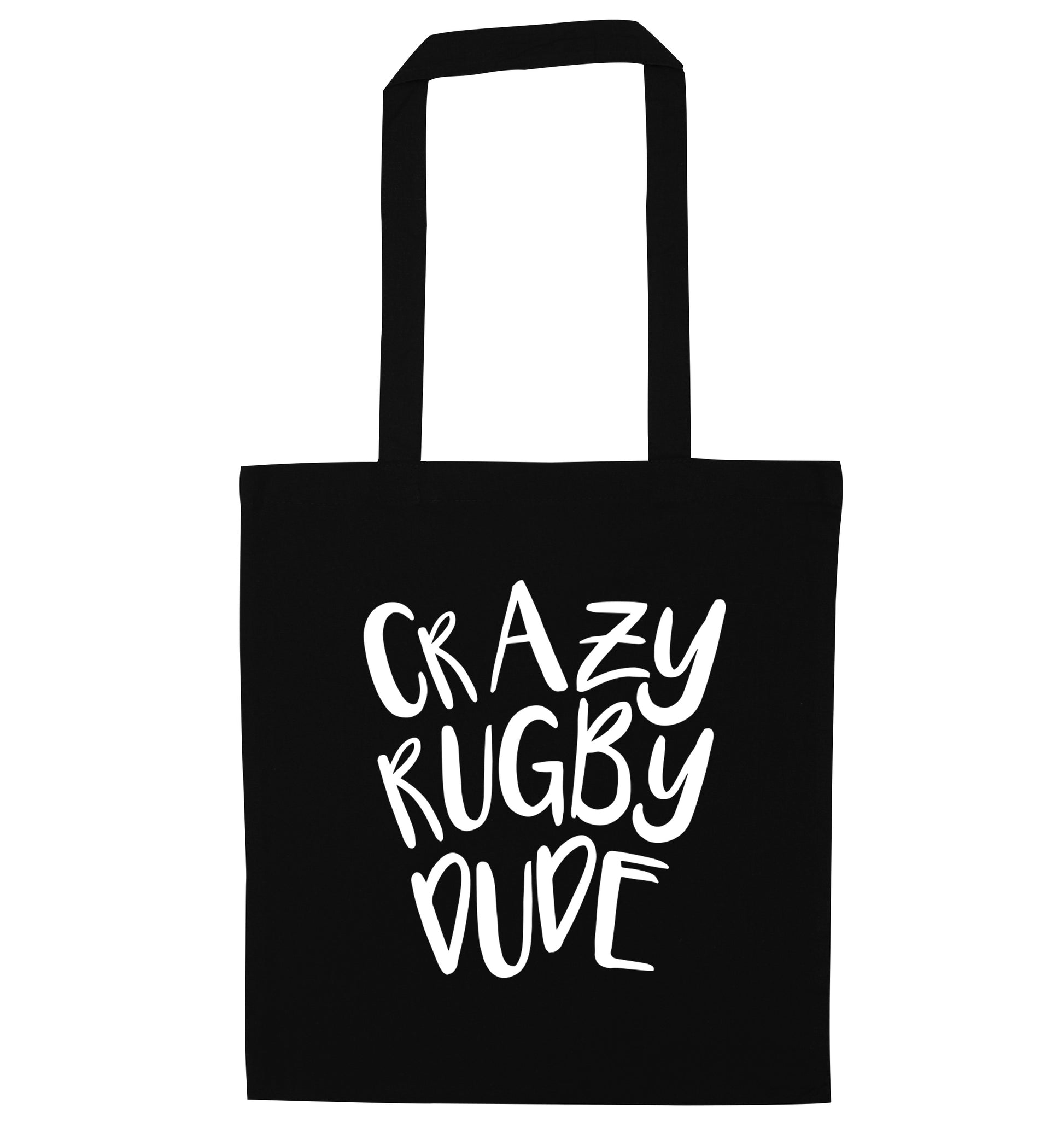 Crazy rugby dude black tote bag