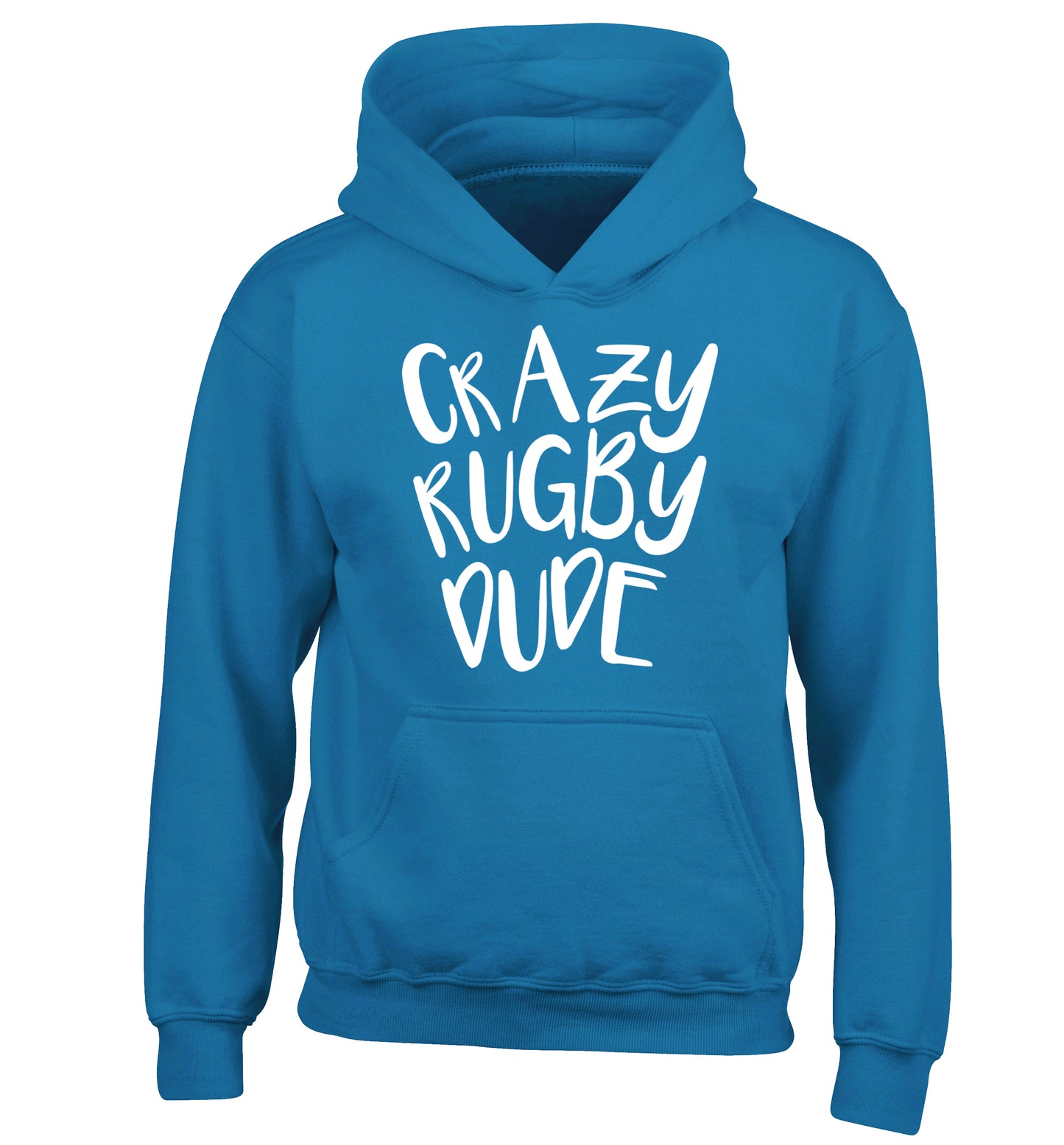 Crazy rugby dude children's blue hoodie 12-13 Years