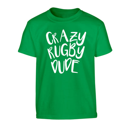 Crazy rugby dude Children's green Tshirt 12-13 Years
