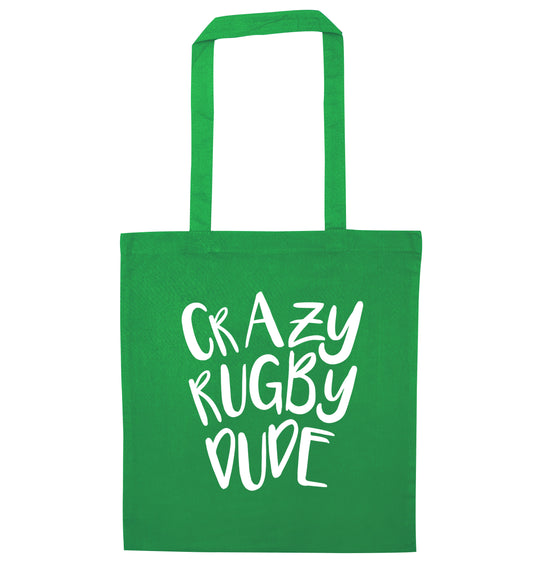 Crazy rugby dude green tote bag