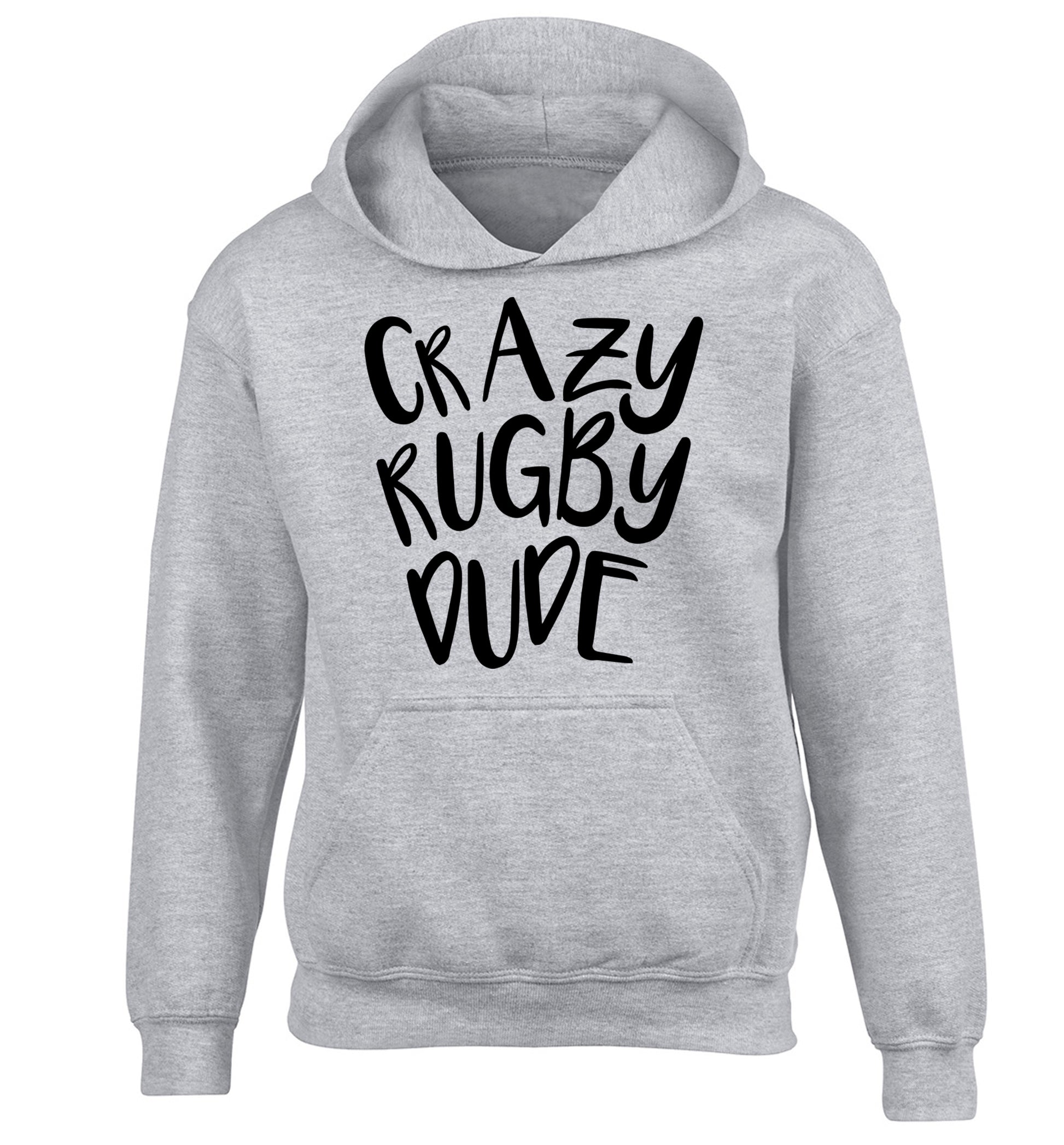 Crazy rugby dude children's grey hoodie 12-13 Years