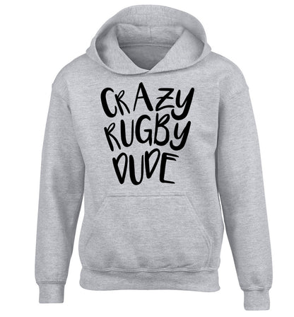 Crazy rugby dude children's grey hoodie 12-13 Years