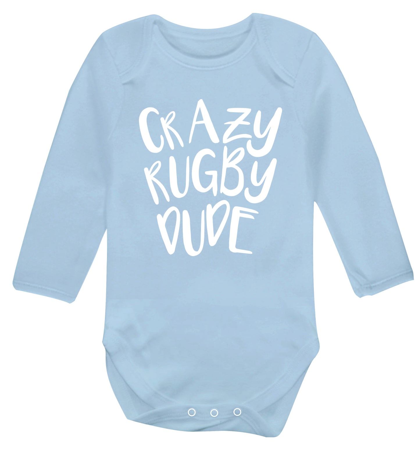 Crazy rugby dude Baby Vest long sleeved pale blue 6-12 months