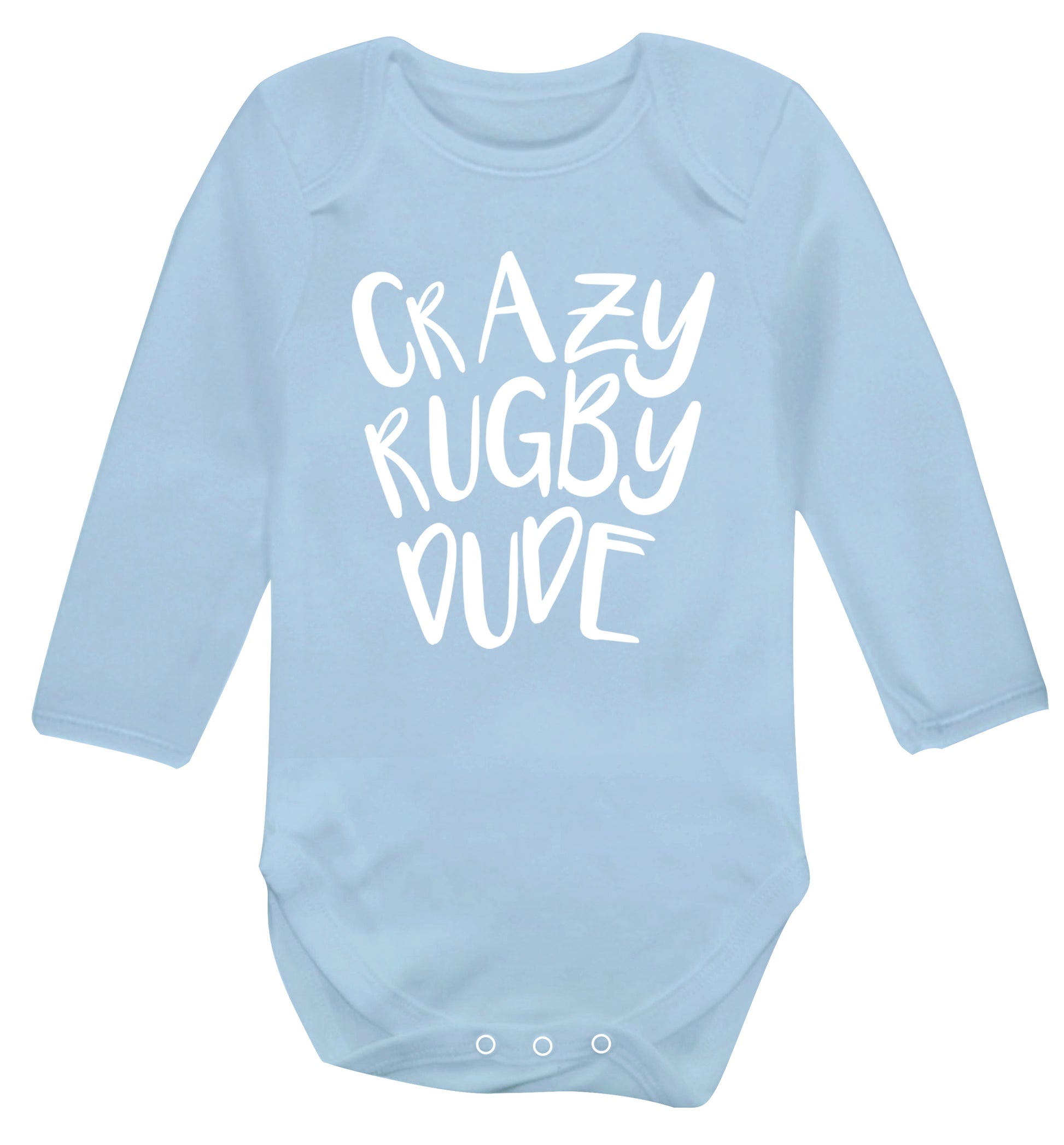 Crazy rugby dude Baby Vest long sleeved pale blue 6-12 months
