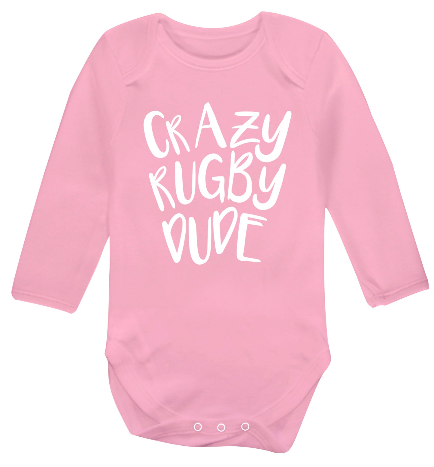 Crazy rugby dude Baby Vest long sleeved pale pink 6-12 months