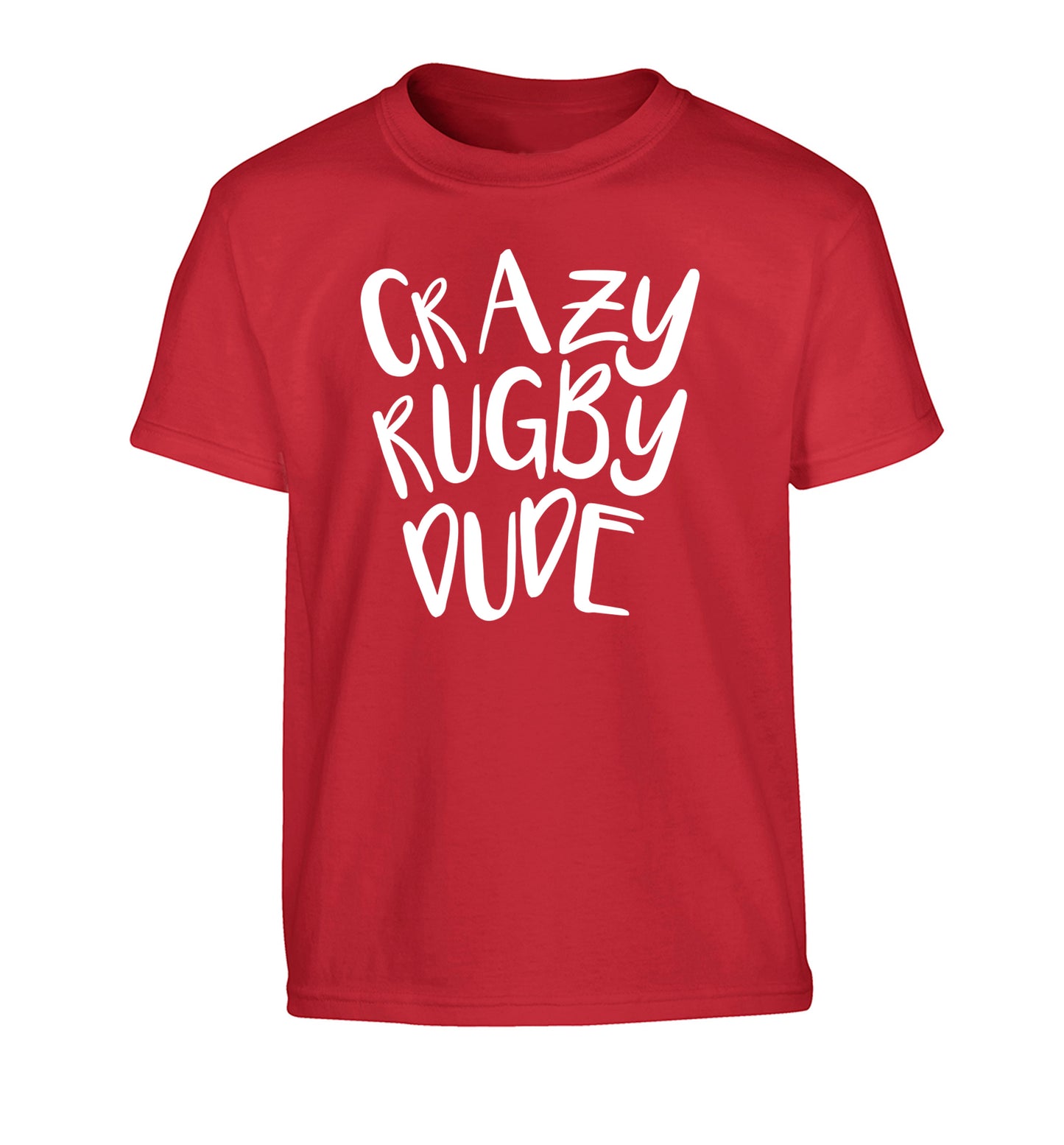 Crazy rugby dude Children's red Tshirt 12-13 Years