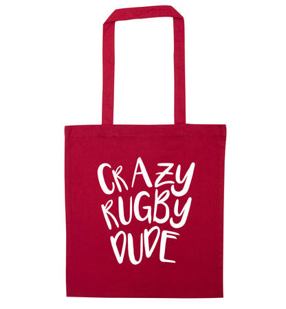 Crazy rugby dude red tote bag