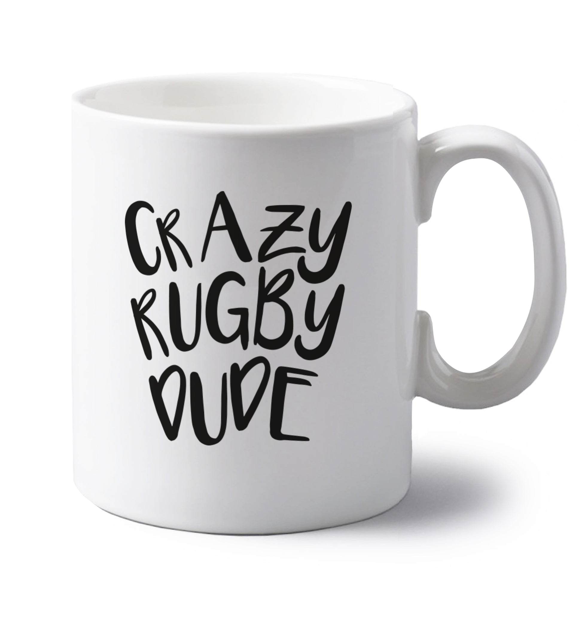 Crazy rugby dude left handed white ceramic mug 