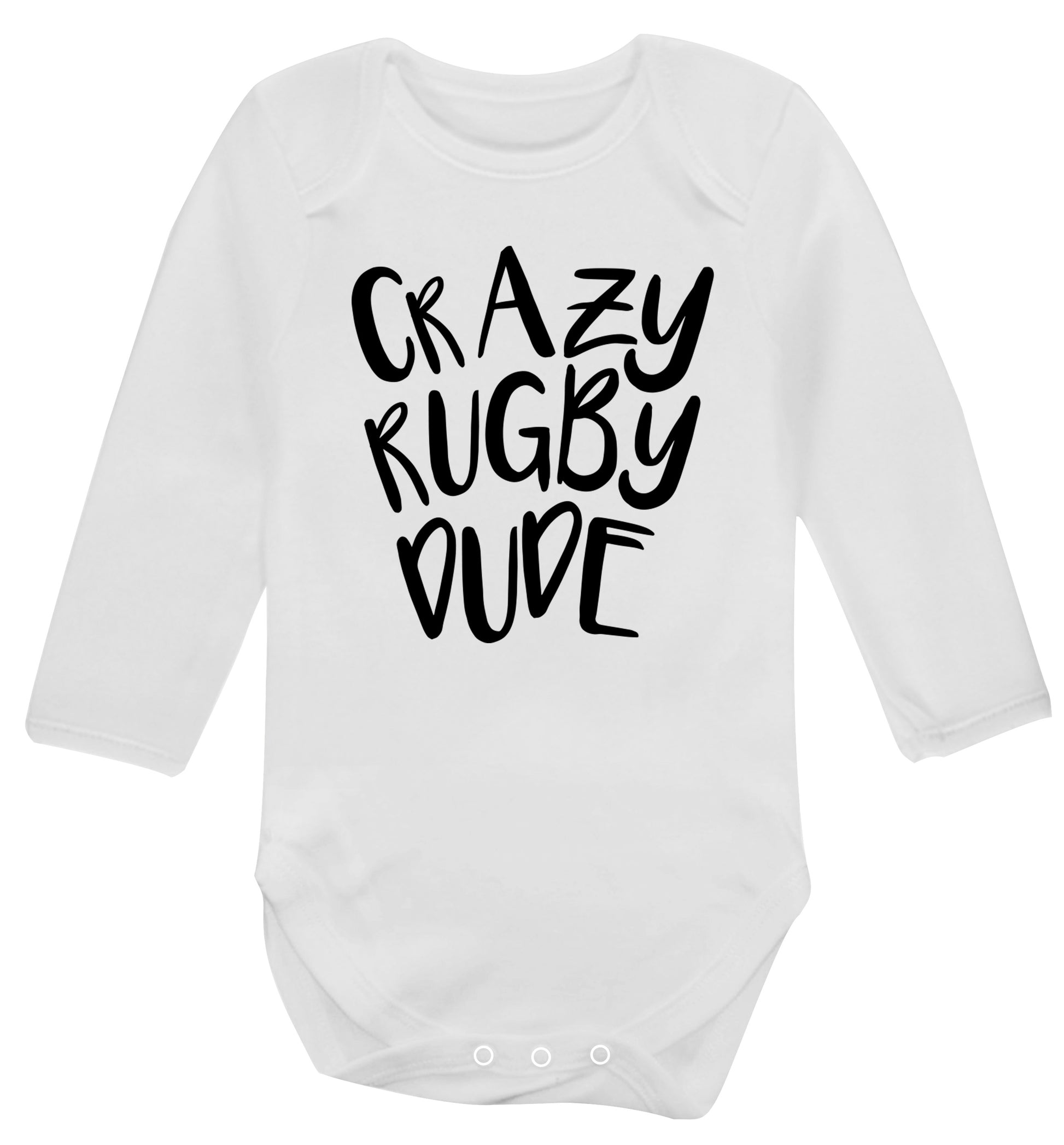 Crazy rugby dude Baby Vest long sleeved white 6-12 months