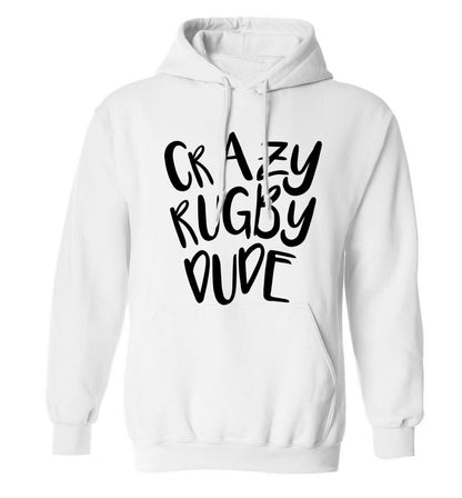 Crazy rugby dude adults unisex white hoodie 2XL