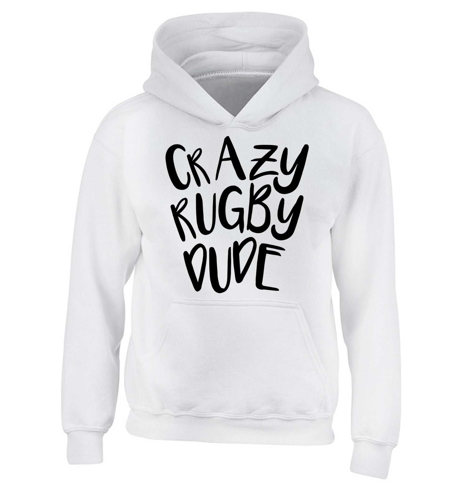 Crazy rugby dude children's white hoodie 12-13 Years