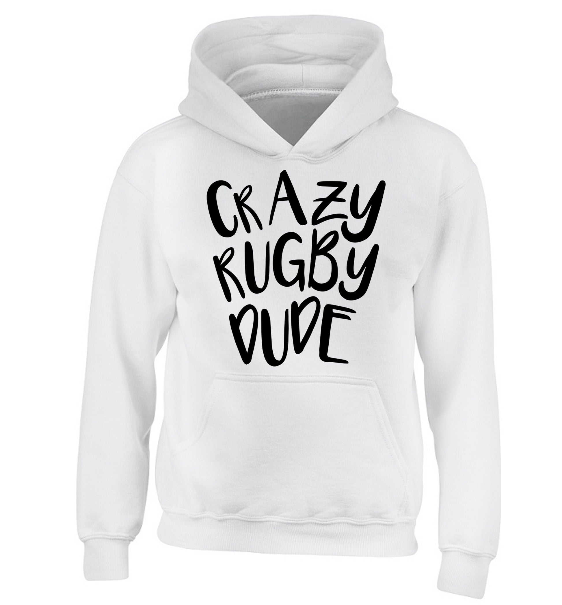 Crazy rugby dude children's white hoodie 12-13 Years