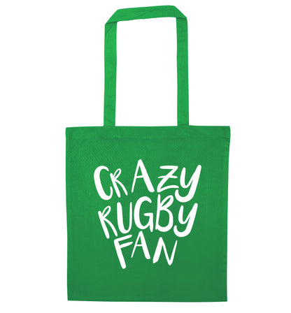 Crazy rugby fan green tote bag