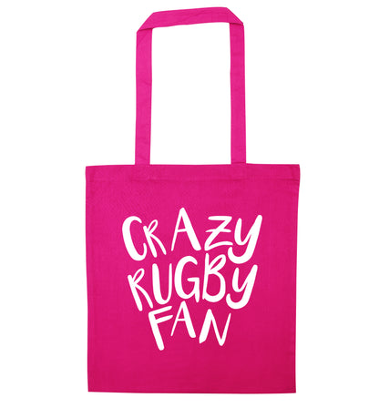 Crazy rugby fan pink tote bag
