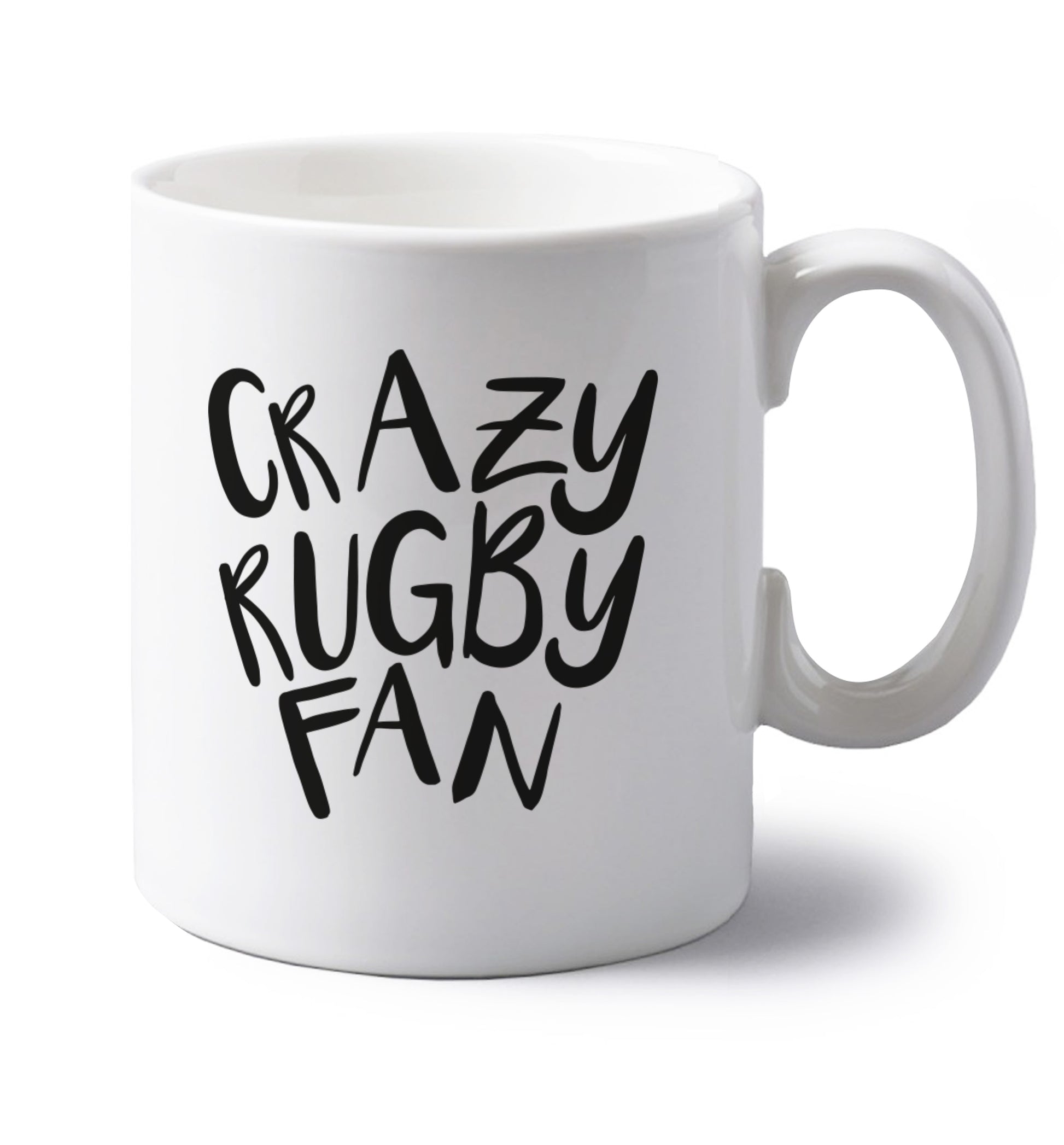Crazy rugby fan left handed white ceramic mug 