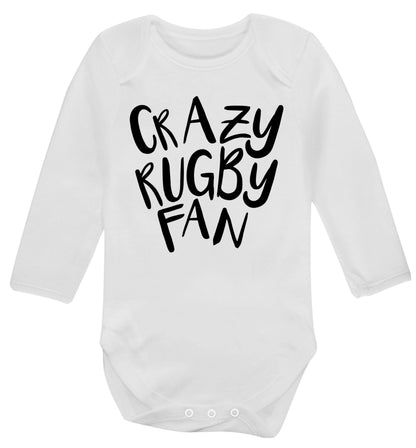 Crazy rugby fan Baby Vest long sleeved white 6-12 months