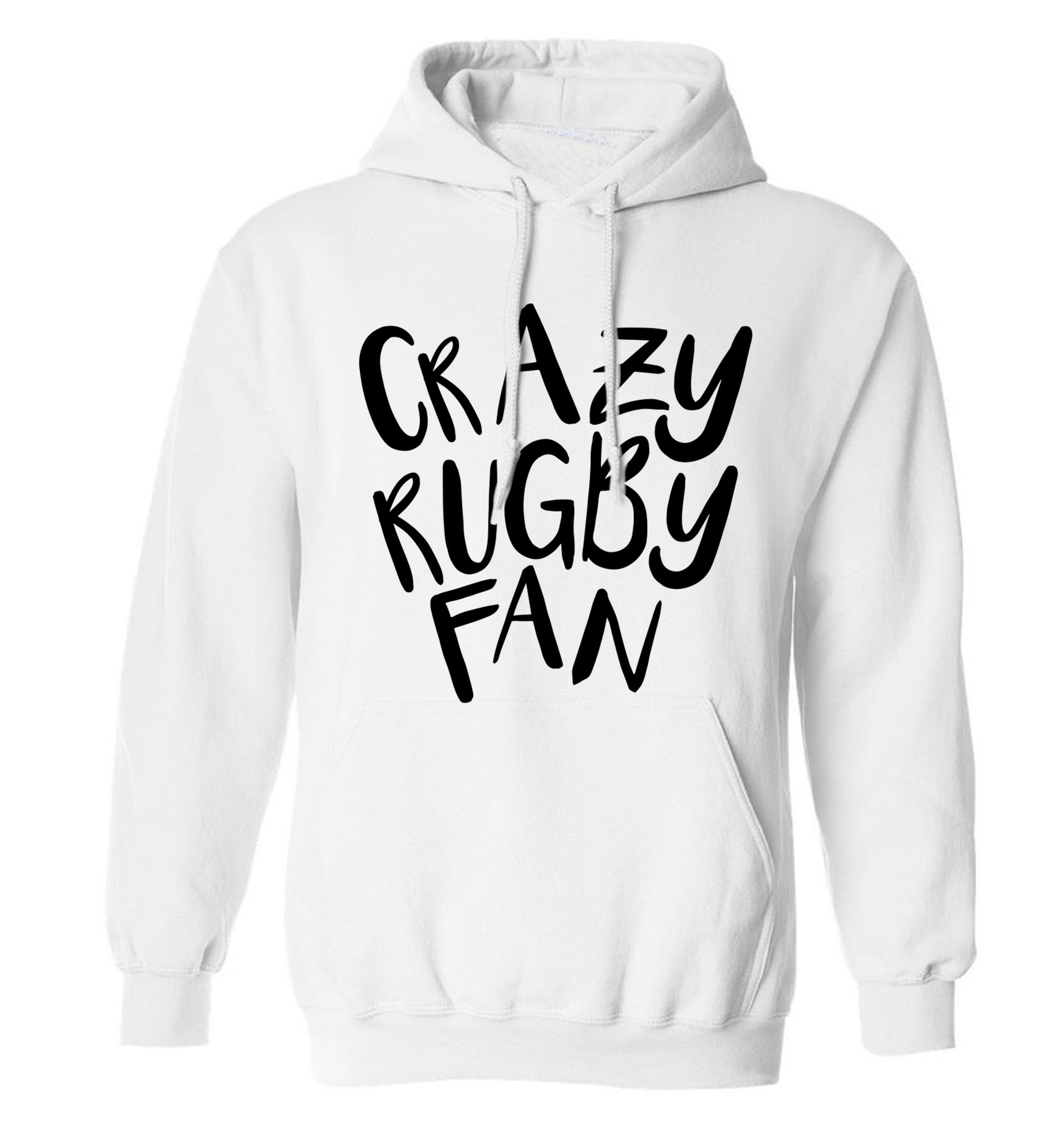 Crazy rugby fan adults unisex white hoodie 2XL