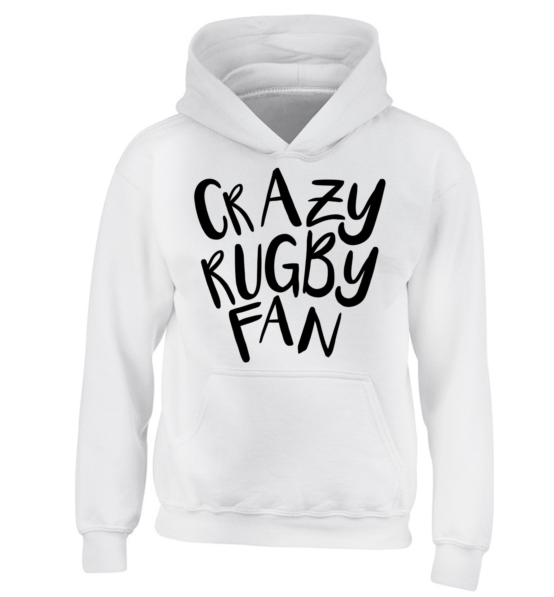Crazy rugby fan children's white hoodie 12-13 Years