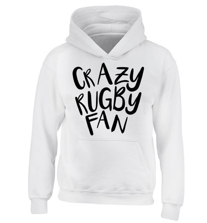 Crazy rugby fan children's white hoodie 12-13 Years