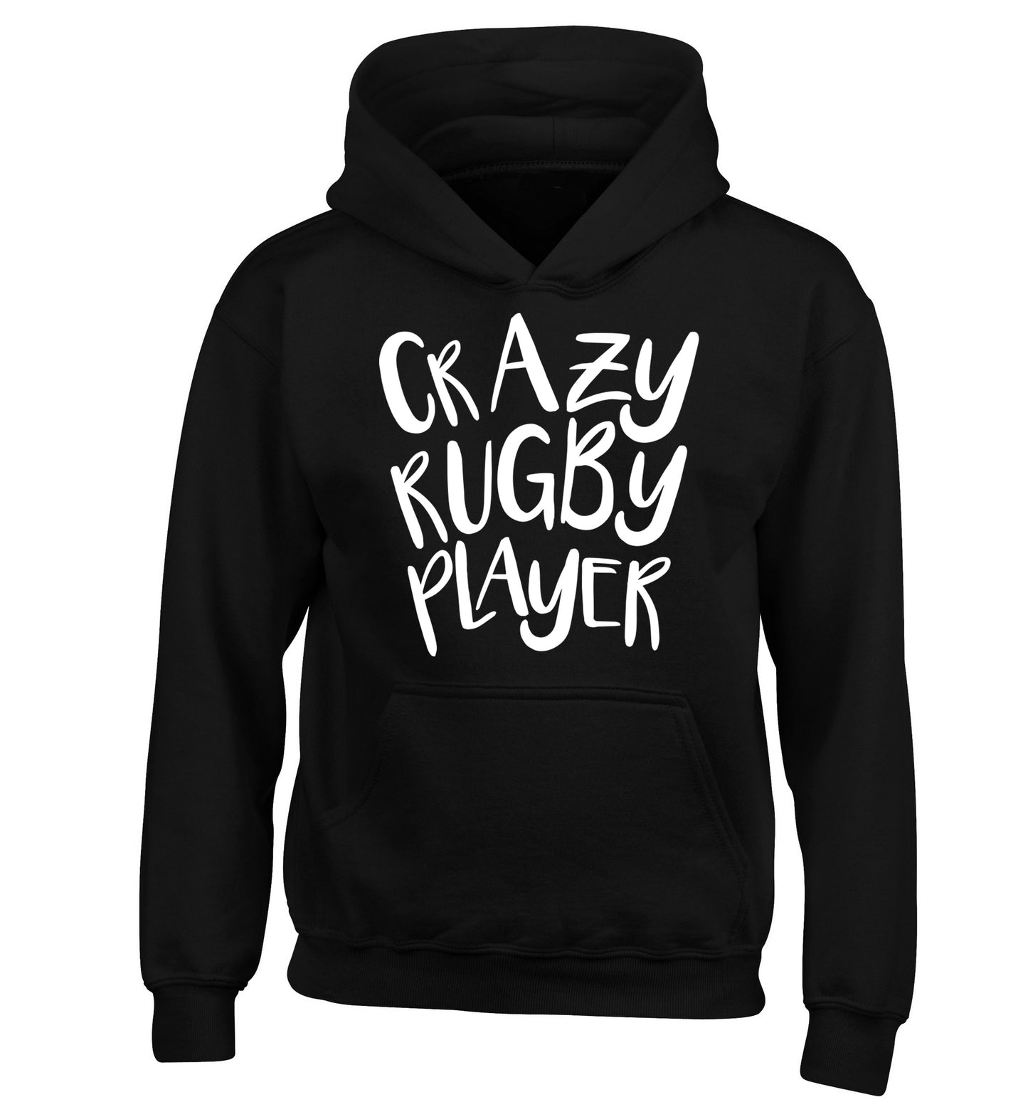 Crazy rugby player children's black hoodie 12-13 Years