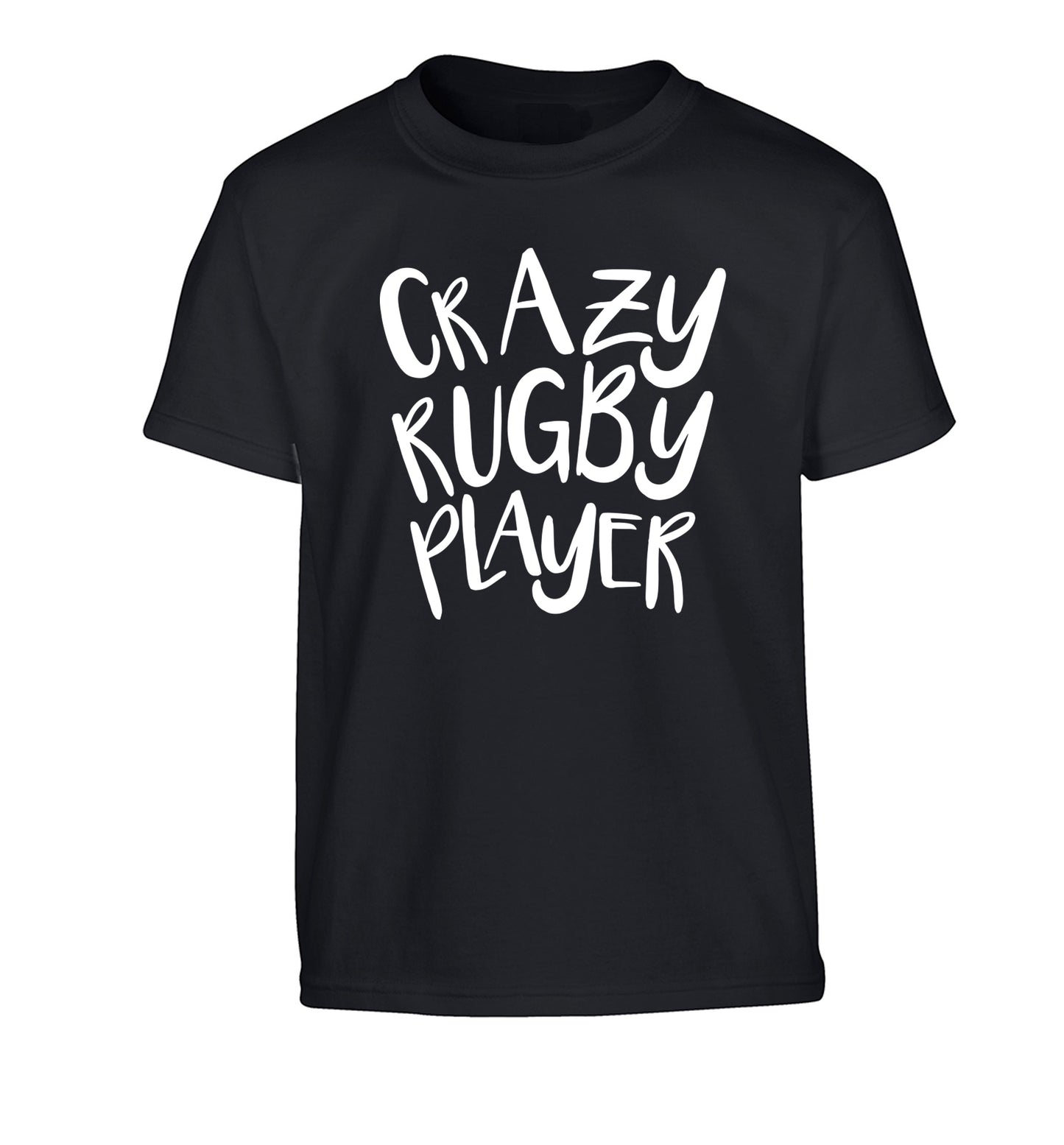 Crazy rugby player Children's black Tshirt 12-13 Years