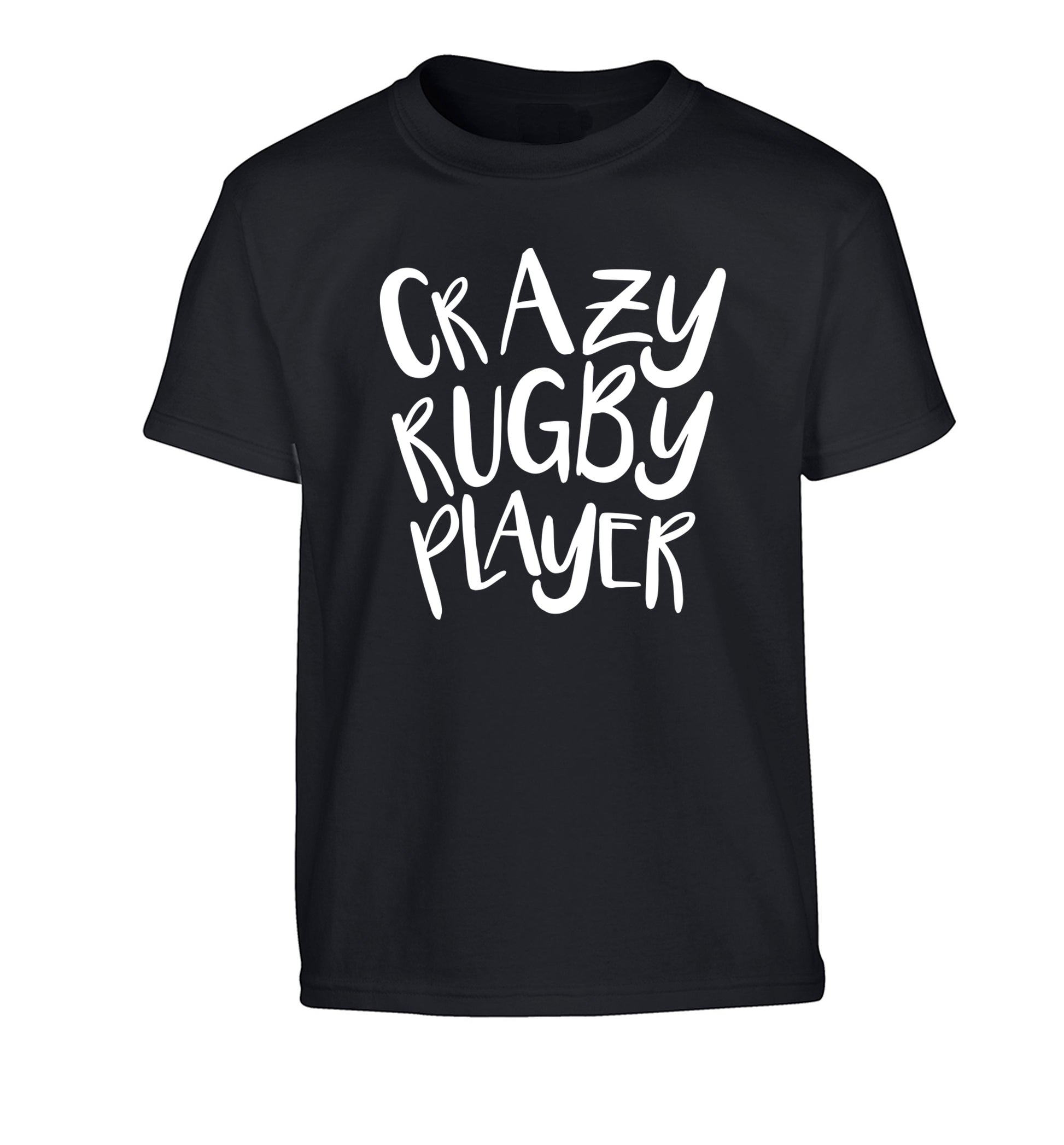 Crazy rugby player Children's black Tshirt 12-13 Years