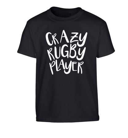 Crazy rugby player Children's black Tshirt 12-13 Years
